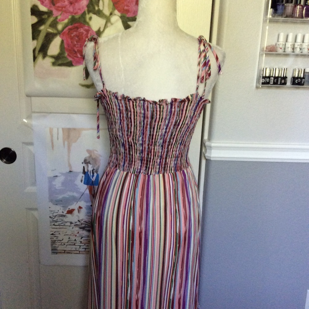 Colorful Striped Smocked Maxi Boho Ruffle Dress - Picture 6 of 8